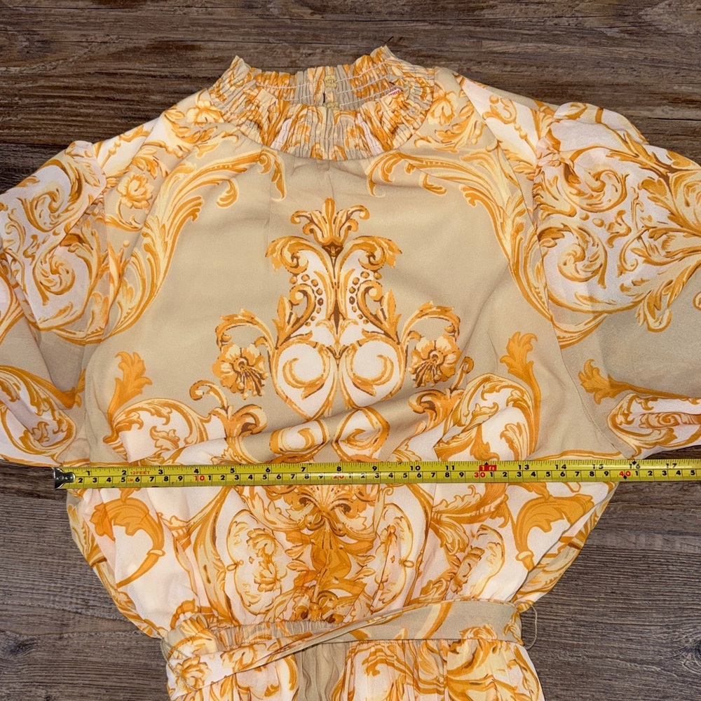 Flying Tomato Yellow Baroque Print Long Sleeve Maxi Dress - Picture 3 of 7